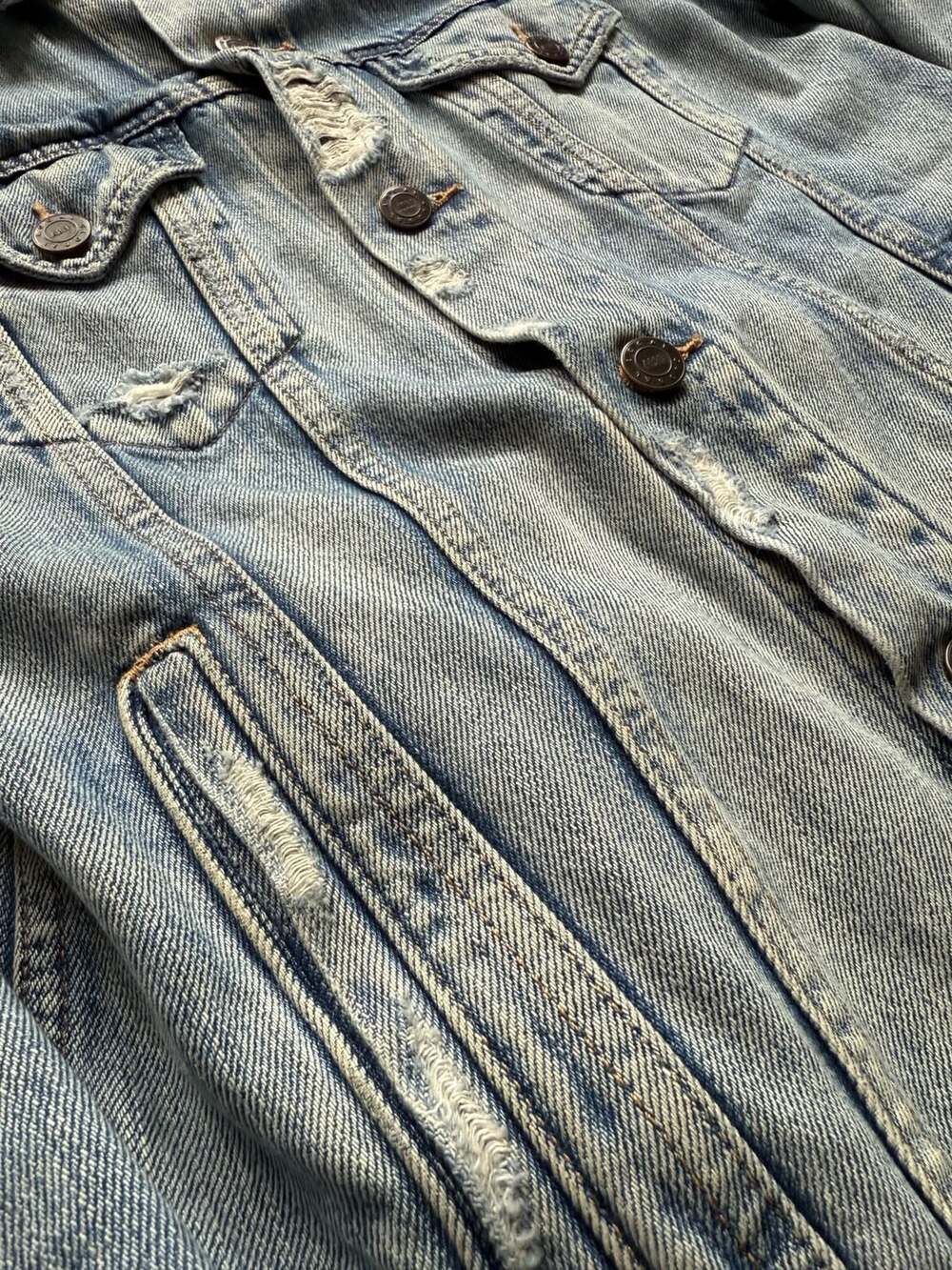 ABLE The Merly Distressed Denim Jacket Washable Blue Size Small - Picture 3 of 8